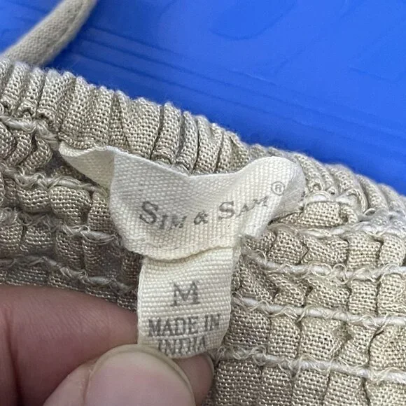 Sim & Sam Beige Halter Midi Dress Rayon & Linen Milkmaid Style Size M - Picture 2 of 6